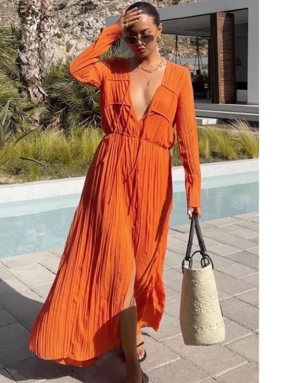 H&M Orange chiffon dress